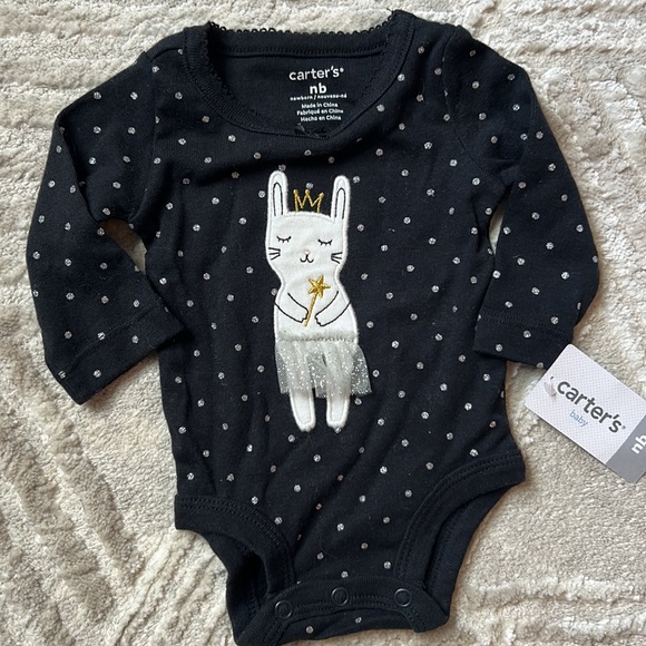 Adorable Bunny Ballerina Long Sleeve Sparkle Polka Dot Snap Onesie NB Newborn - Picture 2 of 2